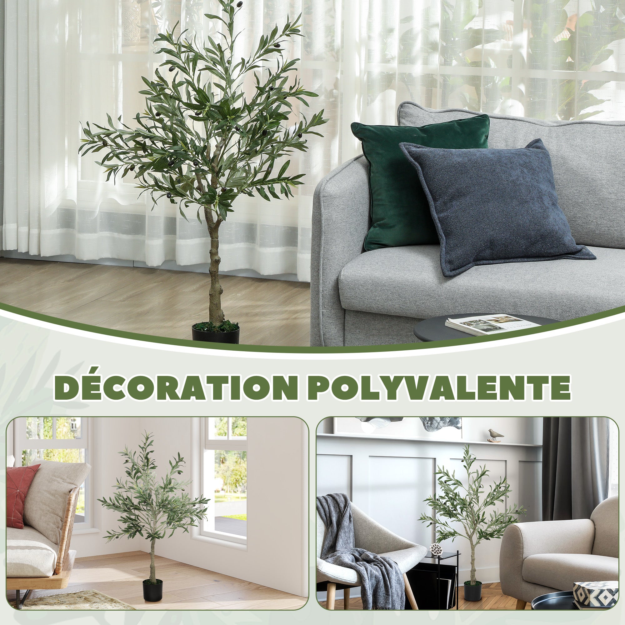 HOMCOM 4ft/ 120cm Decorative Artificial Plant, Silk Olive Tree with 450 Leaves and 20 Olive Fruits in Pot, Fake Plant for Home, Office, Living Room, Indoor Decor