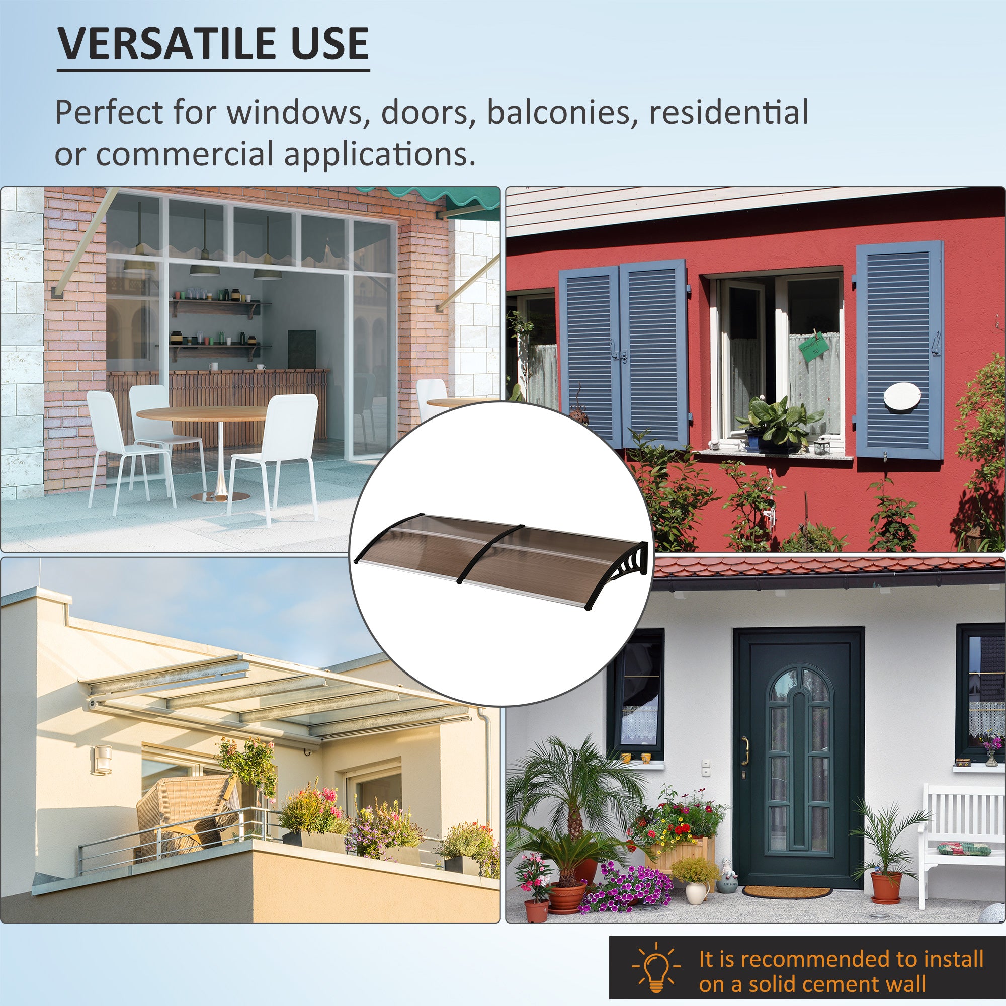 Outsunny Front Door Canopy, Waterproof Outdoor Awning, 75 x 195 cm Rain Shelter for Window, Porch and Front/Back Door, Brown