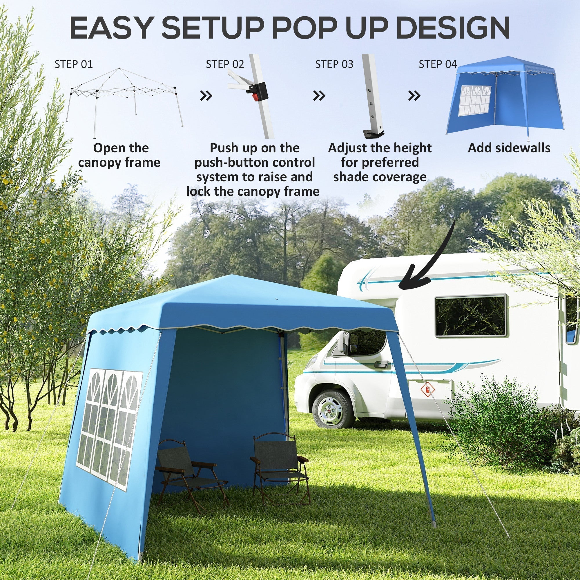 Outsunny 2.4 x 2.4m Two Wall Pop Up Gazebo - Blue