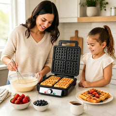 Belgian Waffle Maker 4-Slice 1200W with Browning Knob Nonstick Plates for Family-Black