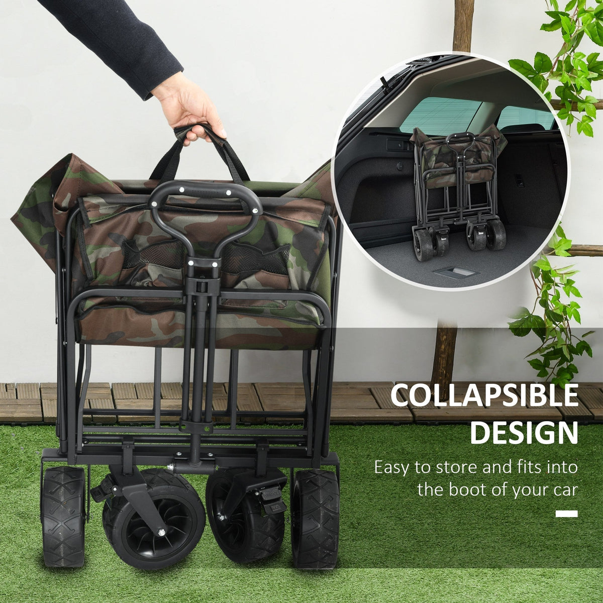Outsunny 95L Folding Steel Frame Garden Trolley, with Handle - Multicolour