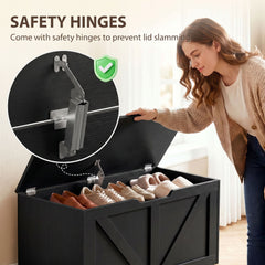 HOMCOM 100L Home Storage Box, with Safety Hinge - Black Wood-Effect