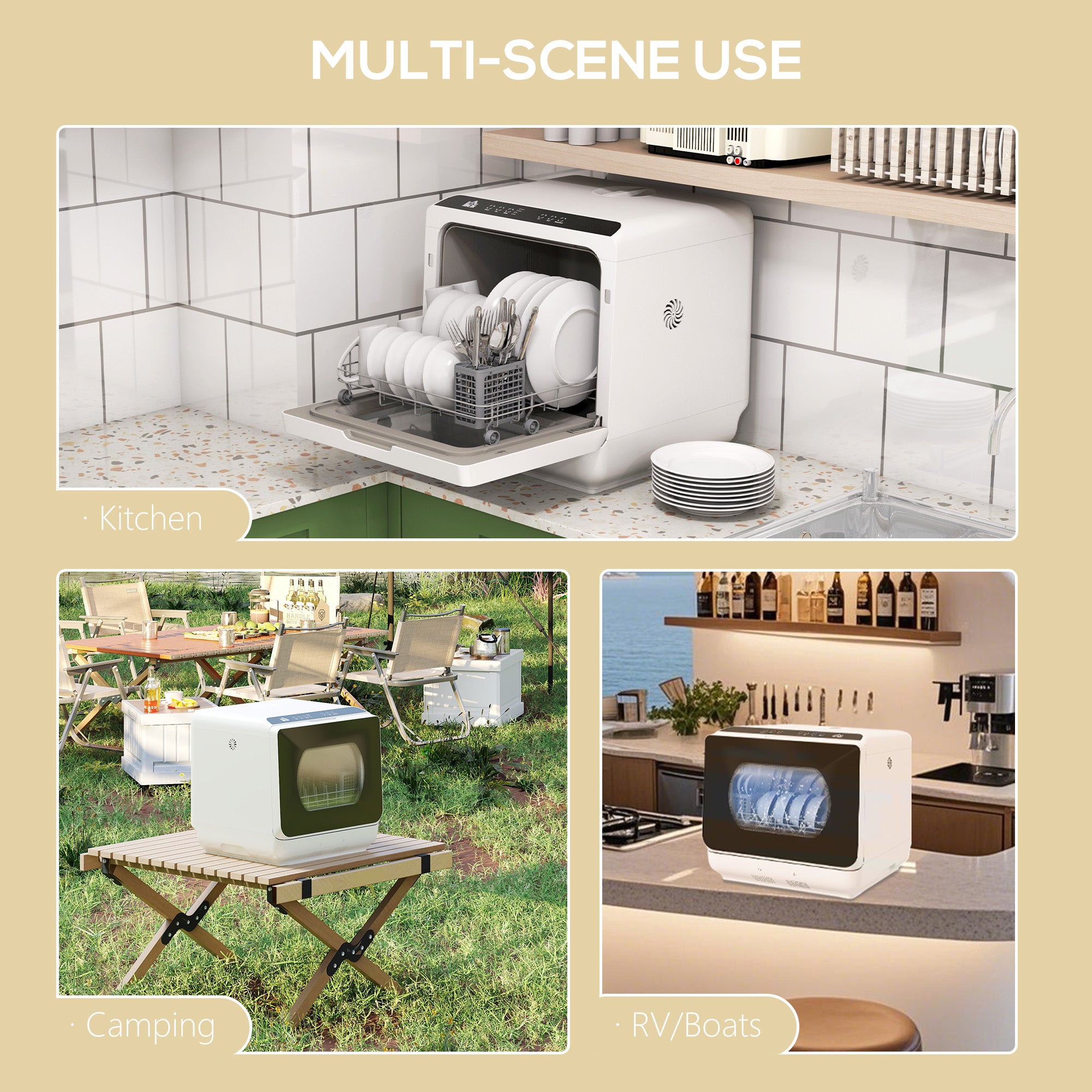 HOMCOM Table Top Dishwasher with Built-in 6L Water Tank, Mini Countertop Dishwasher with 6 Programs, 4 Place Settings, Black