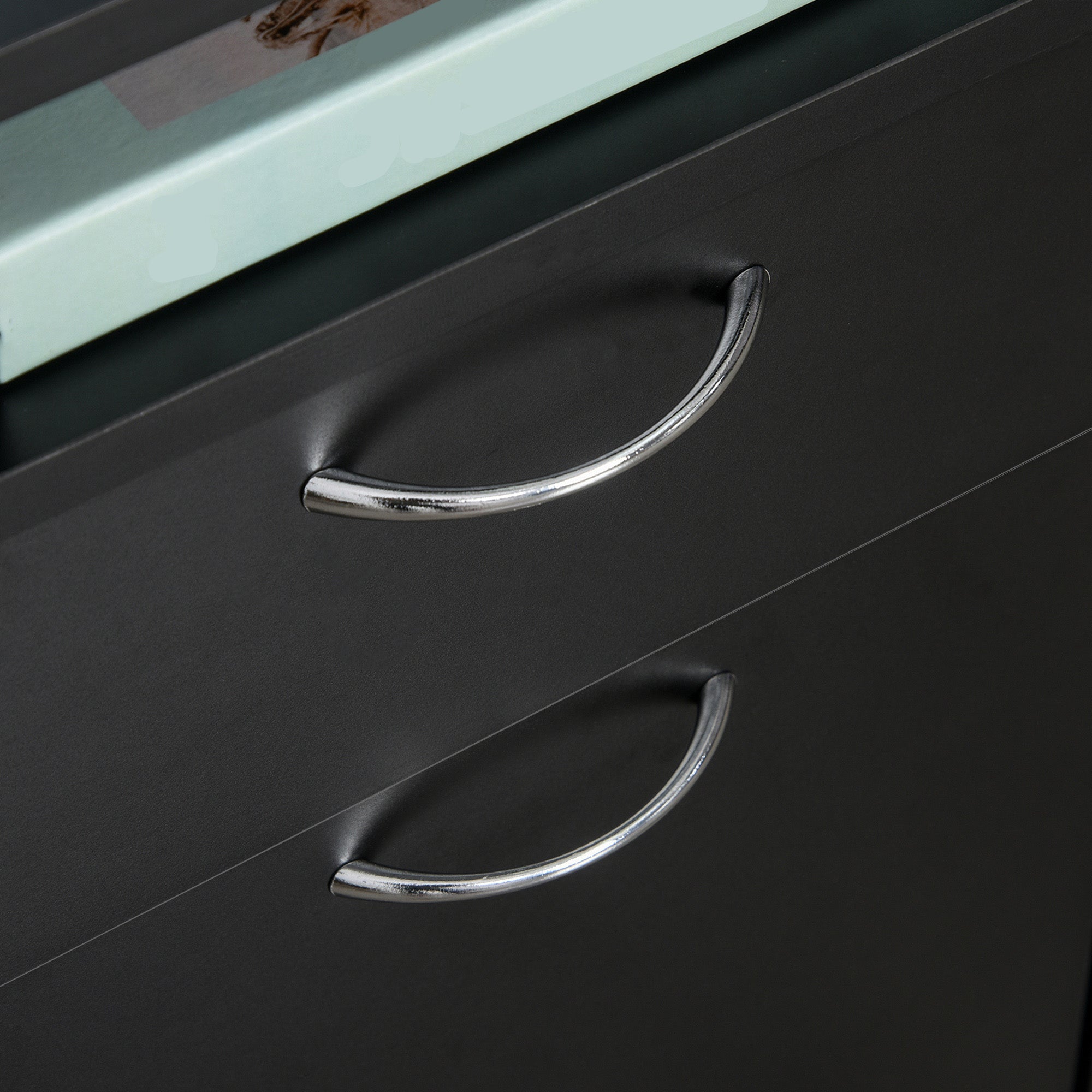 HOMCOM 60cm Filing Cabinet with Drawer, Open Shelf, Metal Handles and 4 Wheels, Office Home Organiser Mobile Printer, Black