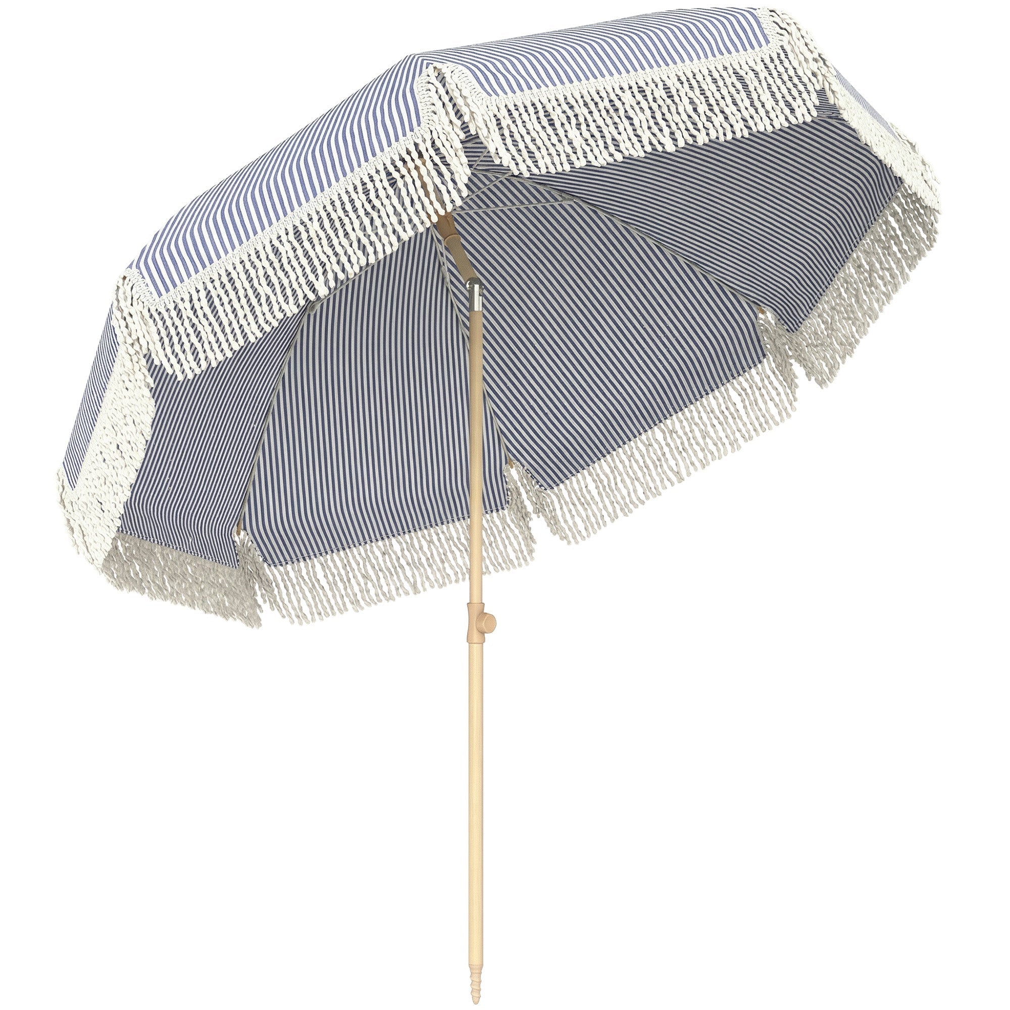 Outsunny 1.7 m Beach Umbrella with Sand Anchor, 30Â° Tilting Fringed Beach Garden Parasol with Adjustable Height, Blue