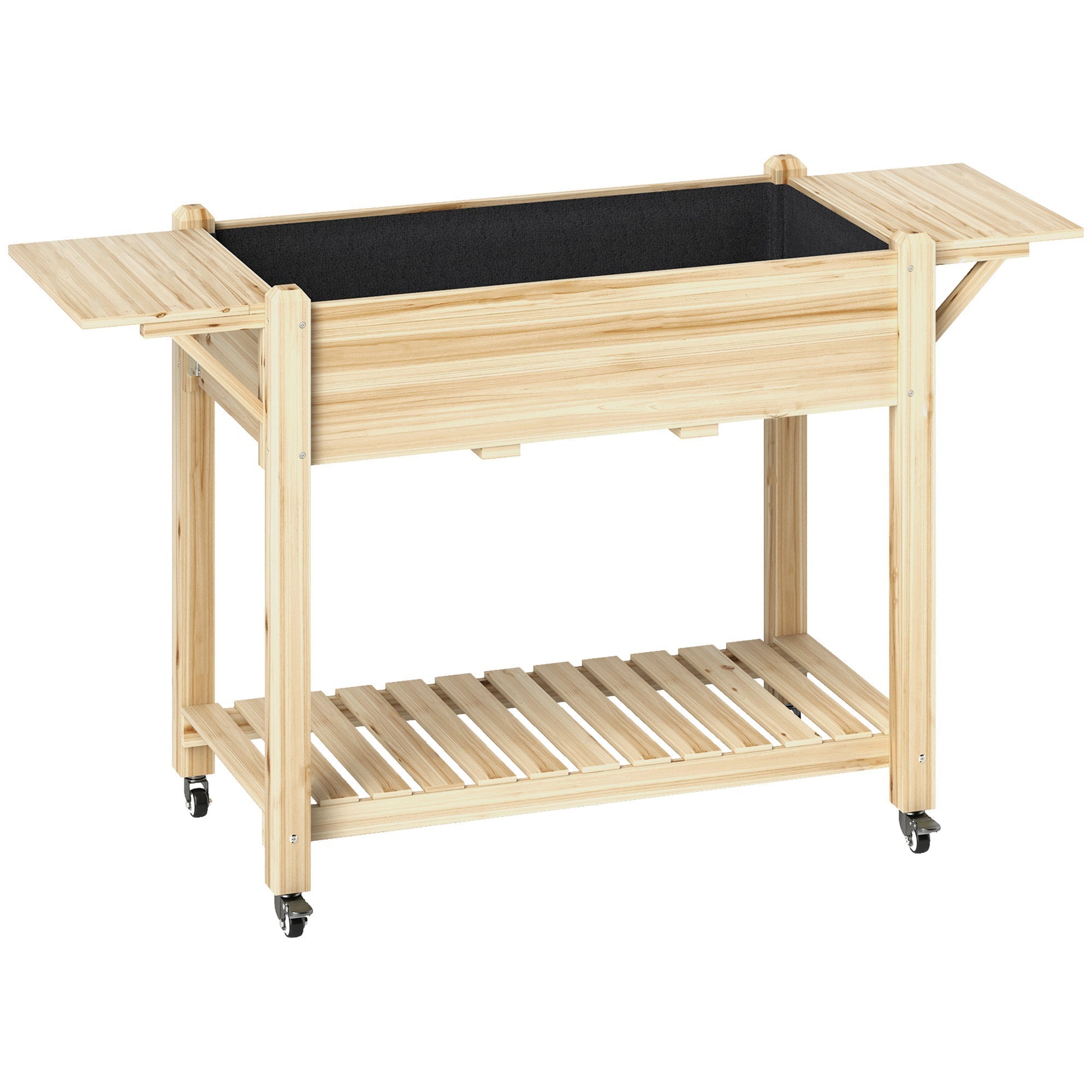 Outsunny 46 x 94cm Wooden Raised Planter, with Shelves - Natural Finish