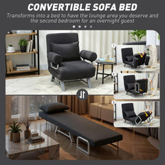 HOMCOM Single Sofa Bed, 3-in-1 Convertible Folding Chair Bed with Adjustable Backrest, Removable Armrests, Black
