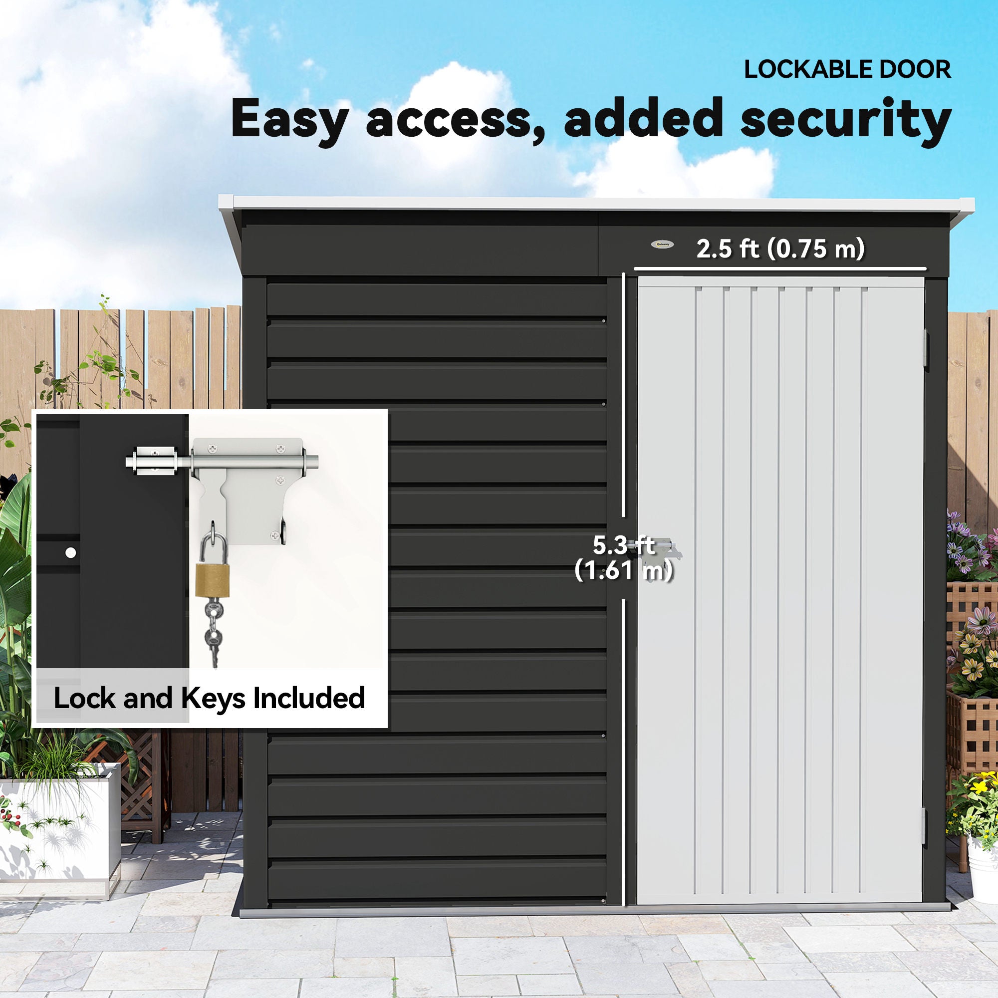 Outsunny 6 x 4ft Metal Garden Storage Shed, Outdoor Tool Storage Shed with Lockable Door and Gloves for Garden, Patio, Dark Grey
