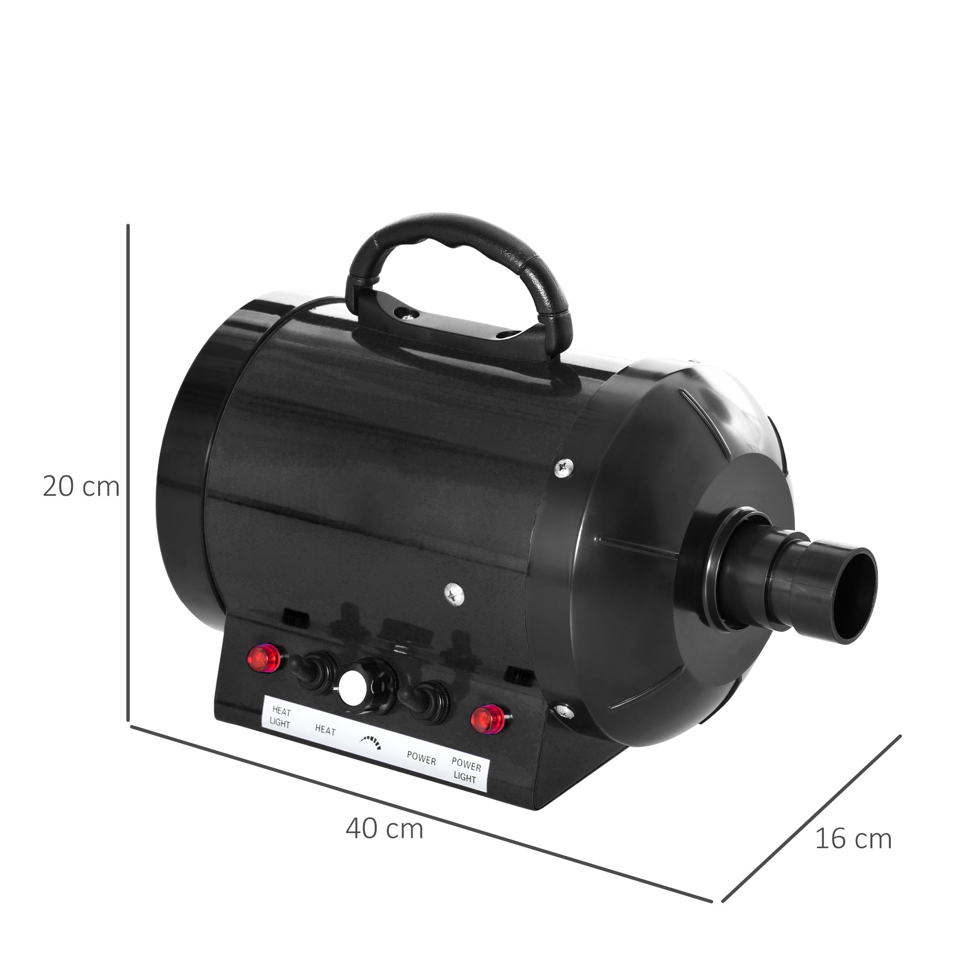 PawHut Dog Hair Dryer Pet Grooming Blaster Dryer Blower Adjustable Temperature Speed with 2.1M Flexible Hose 3 Nozzles - Black