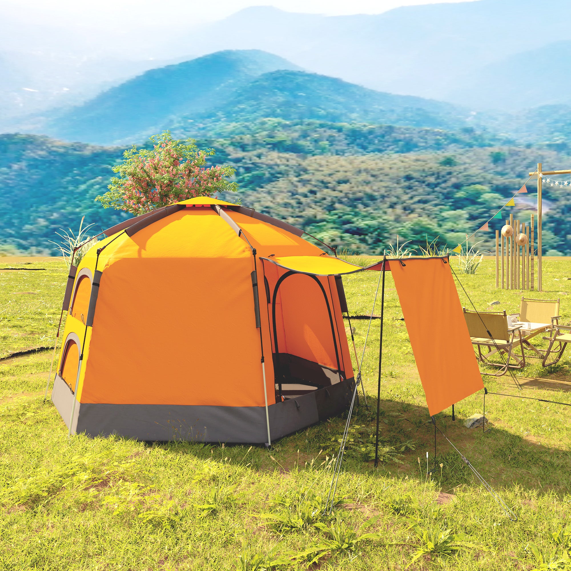 Outsunny Automatic Pop Up Camping Tent, Instant Setup 2-4 Man Tent with Mesh Windows, Waterproof & UV30+, Portable with Carry Bag for Fishing, Hiking, Backpacking, Orange