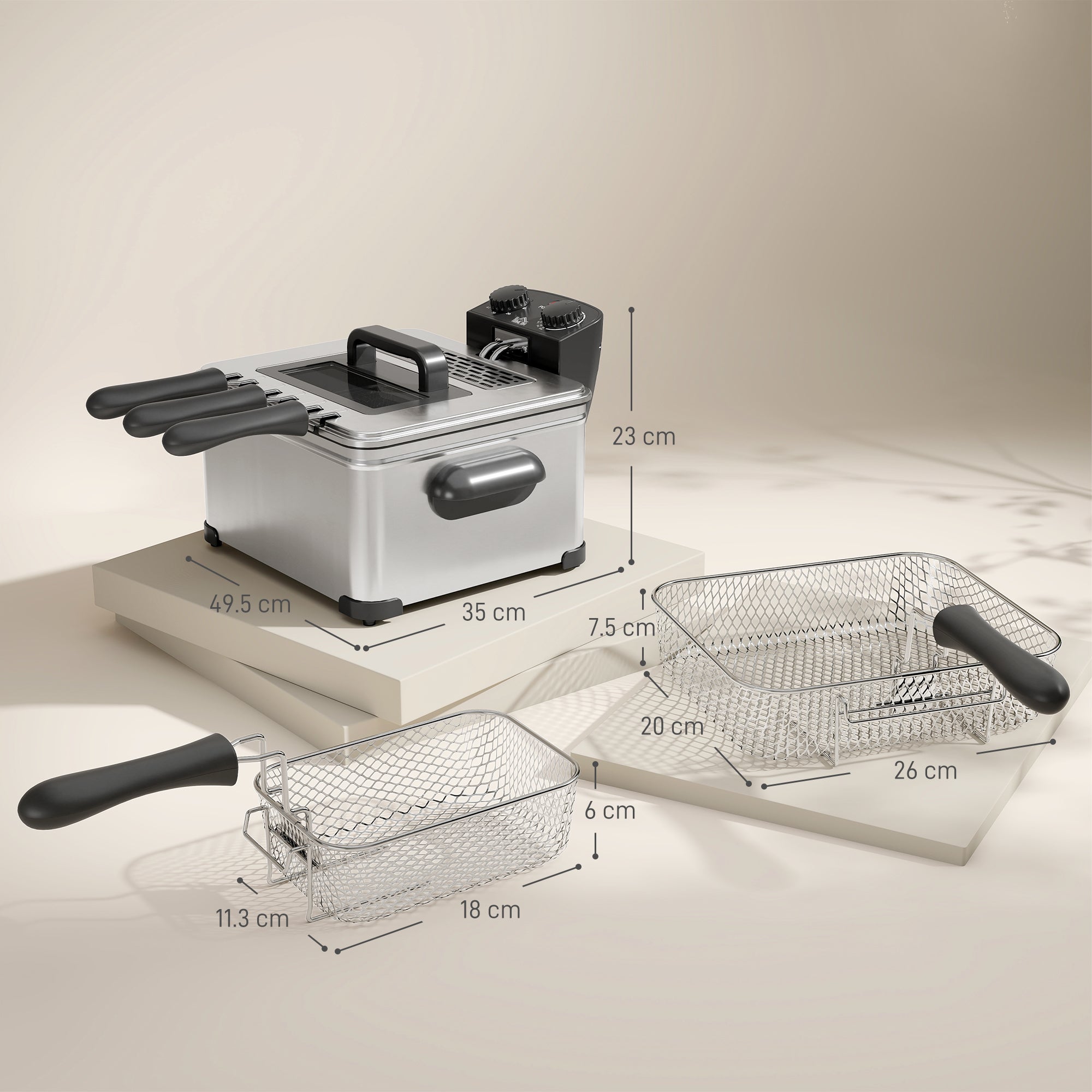 HOMCOM 5 Litre Deep Fat Fryer with Adjustable Temperature & Timer, 2000W Stainless Steel Deep Fryer with Removable Oil Basket and Viewing Window, for Chips Fried Chicken