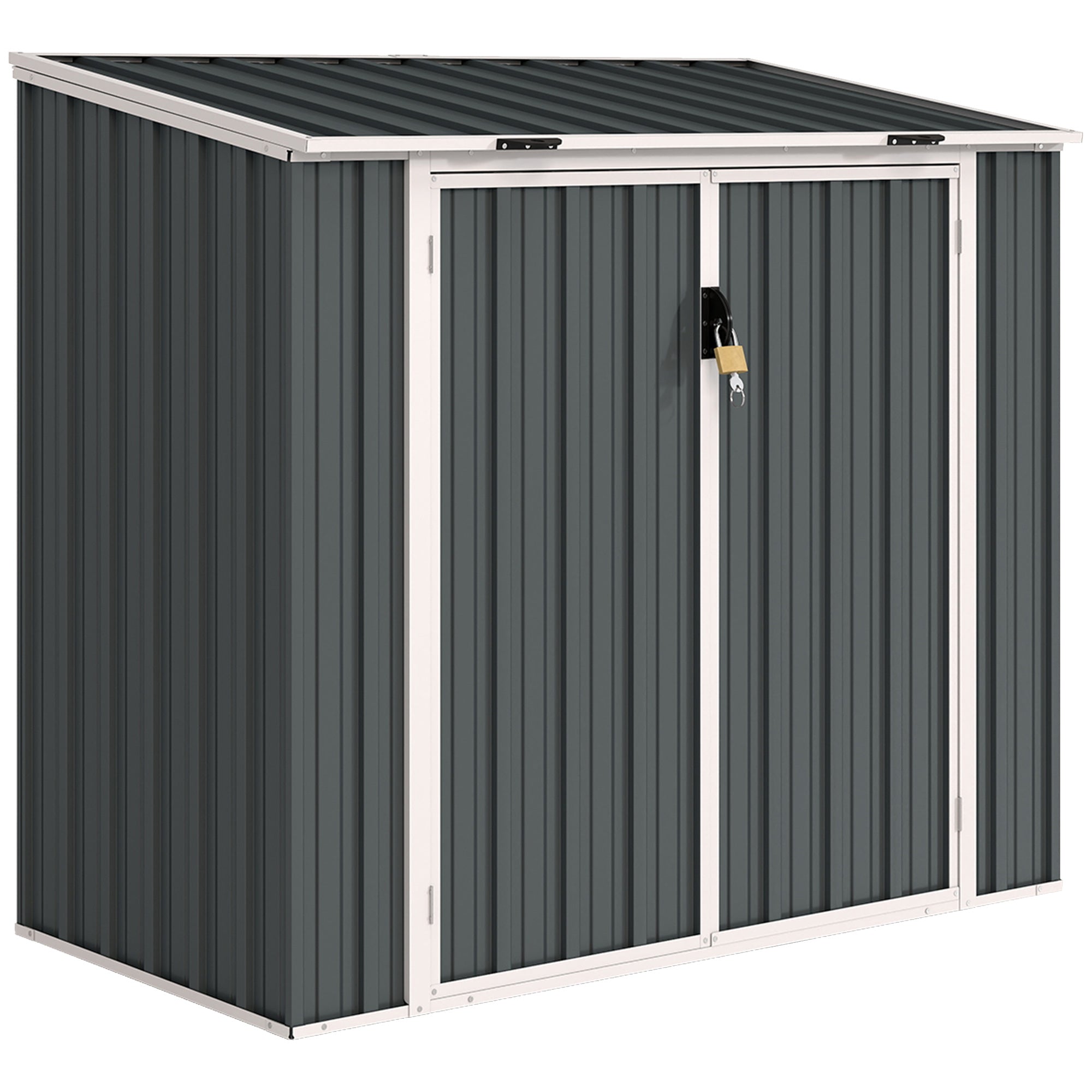 Outsunny 5ft x 3ft Garden 2-Bin Steel Storage Shed, Double Rubbish Storage Shed, Hide Dustbin w/ Locking Doors and Openable Lid