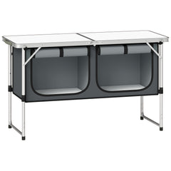 Outsunny Camping Cupboards Folding Portable Aluminium Camp Cook Station with Storage Cupboard for Outdoor BBQ