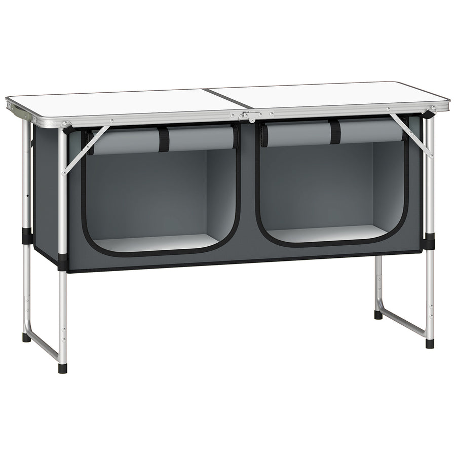 Outsunny Camping Cupboards Folding Portable Aluminium Camp Cook Station with Storage Cupboard for Outdoor BBQ