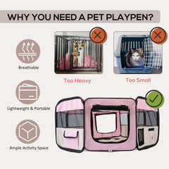 PawHut Portable Cat Dog Playpen Pet Puppy Rabbit Guinea Pig Pen Run Dia in Pink