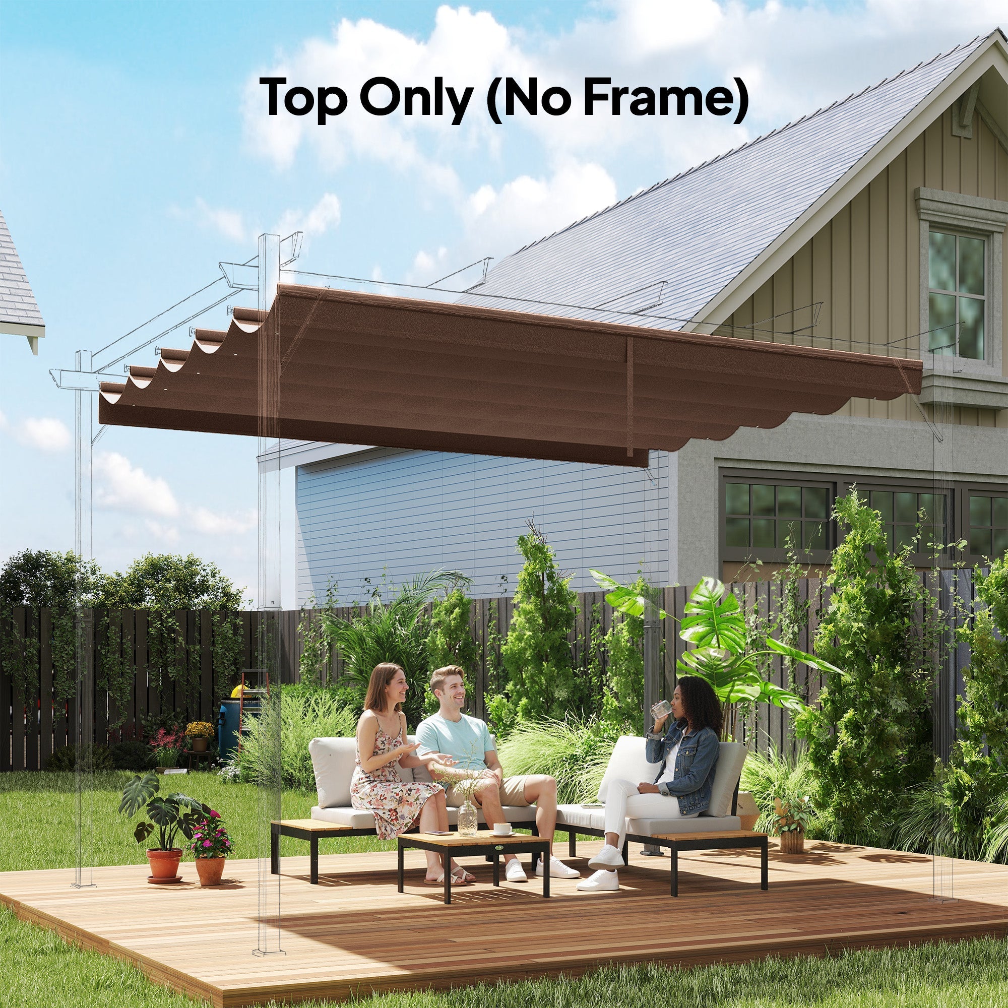 Outsunny Retractable Pergola Cover, 2.55 x 2.5 m Replacement Canopy Fabric for 3 x 3 m Frame, Roof Top Only, Brown