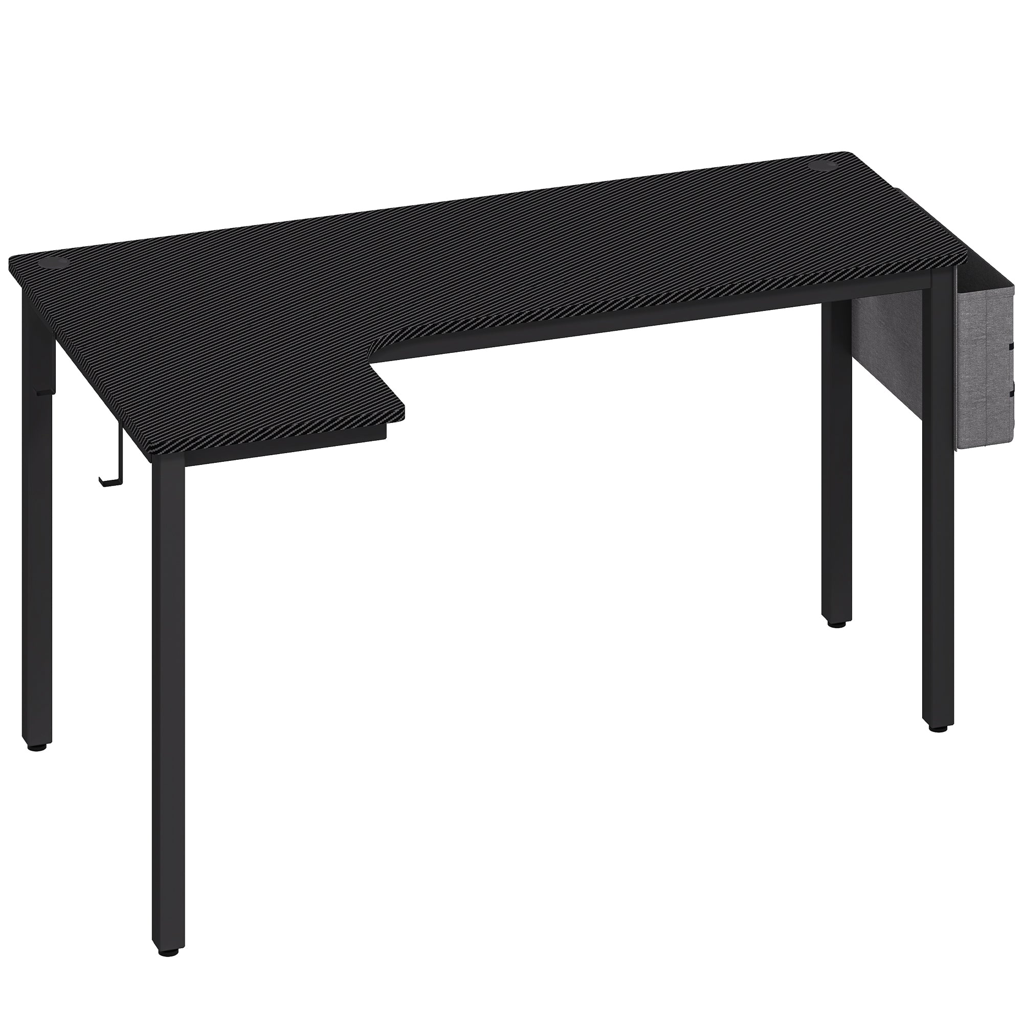 HOMCOM L-Shaped Computer Gaming Desk with Fabric Bag, Hooks and Cable Management, 145 x 81 x 76cm - Black