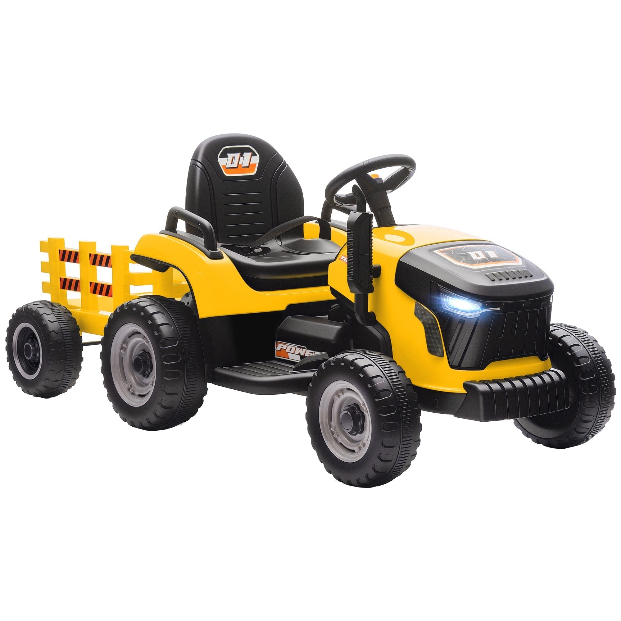 AIYAPLAY 12V Ride on Tractor and Trailer with Remote Control, Music, Shifter, Start-Up Sound, for Kids Ages 3-8 Years, Yellow