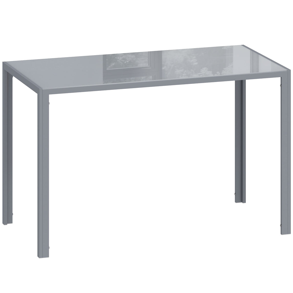 HOMCOM 120cm Dining Table, Rectangle 4 Seater Kitchen Table with Tempered Glass Top and Metal Legs, Grey