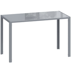 HOMCOM 120cm Dining Table, Rectangle 4 Seater Kitchen Table with Tempered Glass Top and Metal Legs, Grey