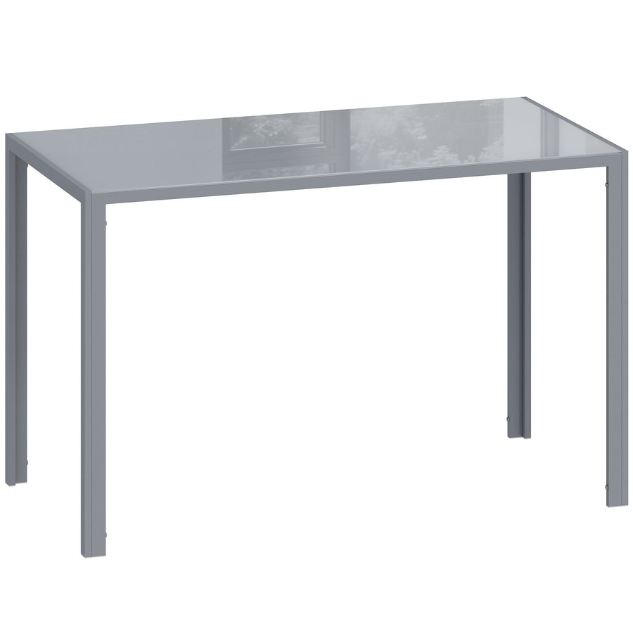 HOMCOM 120cm Dining Table, Rectangle 4 Seater Kitchen Table with Tempered Glass Top and Metal Legs, Grey