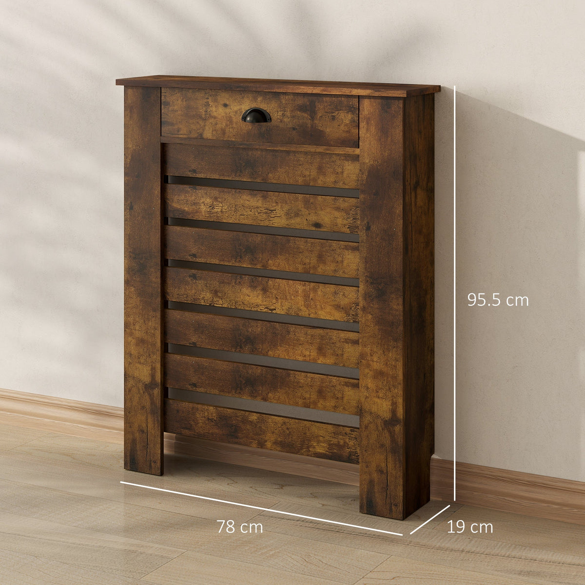 HOMCOM 95.5H x 78Wcm Radiator Cover, with Drawer - Rustic Brown