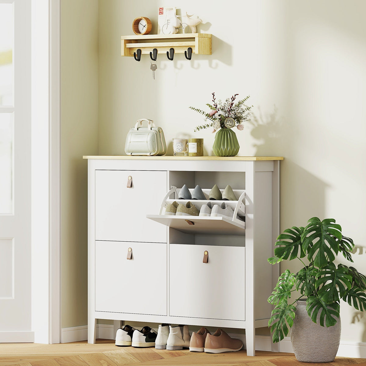 HOMCOM Modern Four-Drawer Shoe Cabinet - White