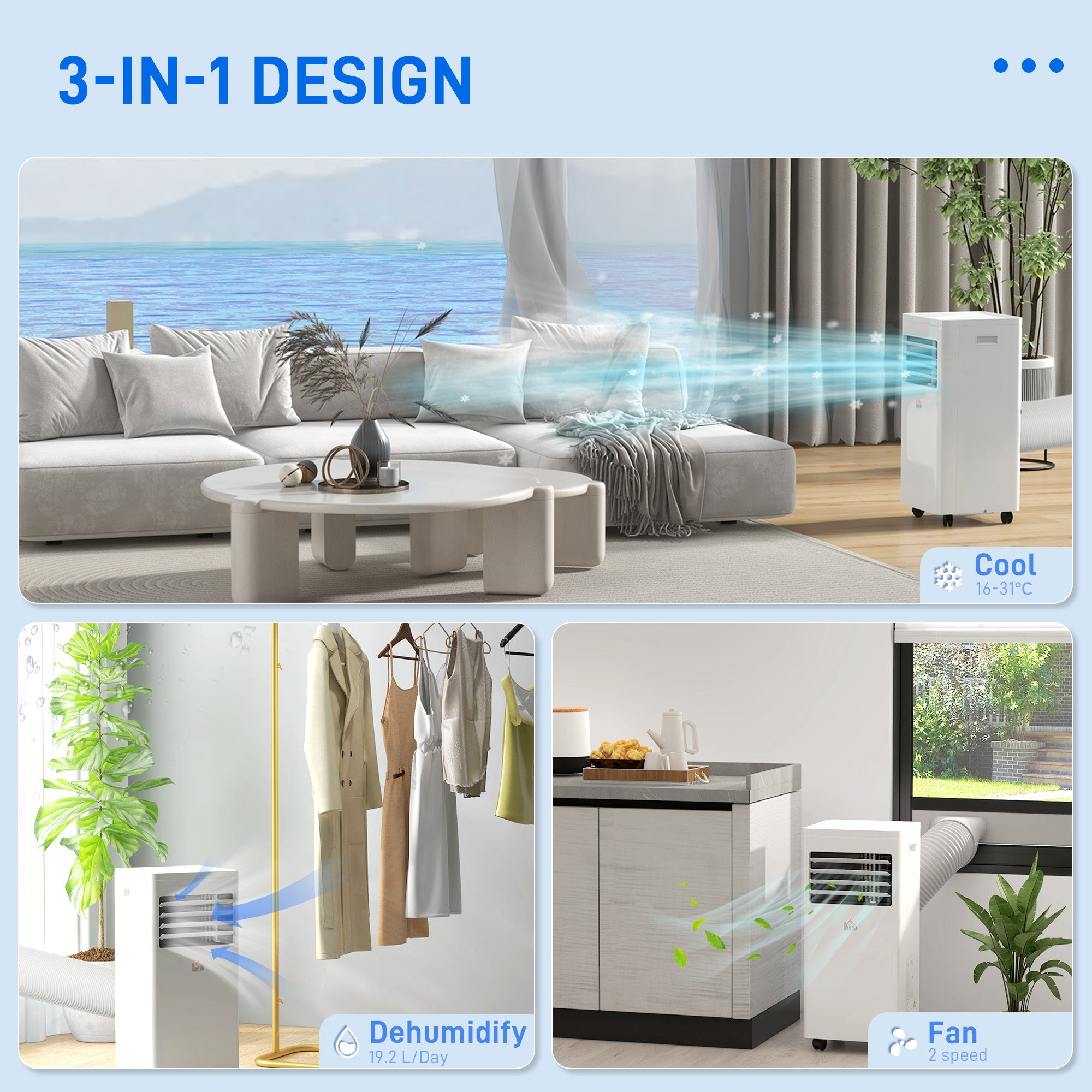 HOMCOM 7000 BTU Air Conditioning Unit, 3-in-1 Portable Air Conditioner, Dehumidifier, Cooling Fan with 2 Speeds, 24H Timer, Remote Control, Digital Display, Window Venting Kit, 26m√Ç¬≤