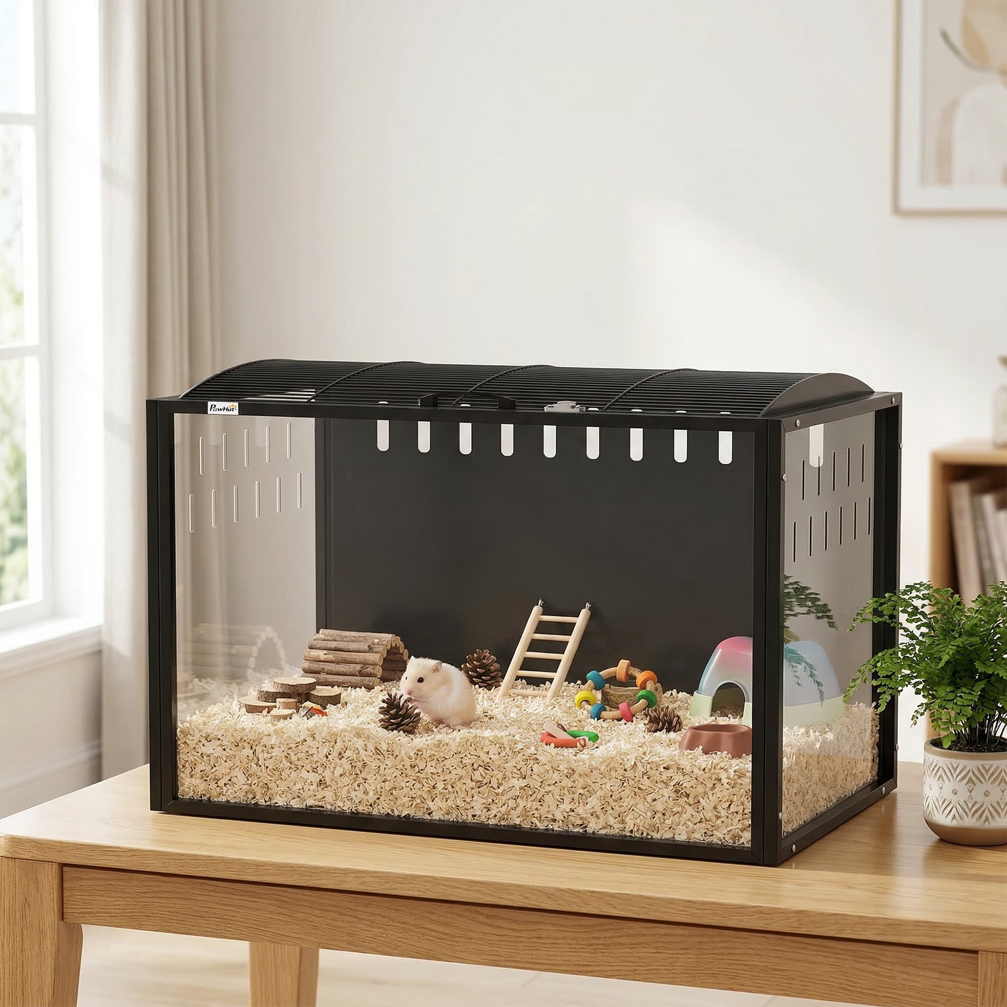 PawHut Hamster Cage Steel Chewproof with Openable Top, Deep Burrow for Dwarf Syrian Hamster, Gerbil, Rats, 81 x 51 x 53 cm