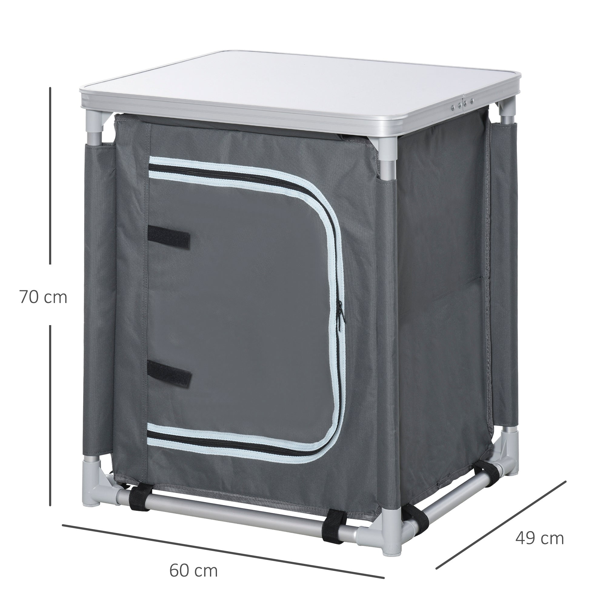 Outsunny 2-Shelf Camping Cupboard Camping Kitchen Station Cook Table Aluminum, Storage Organiser for BBQ Party Picnics Backyards with Carrying Bag