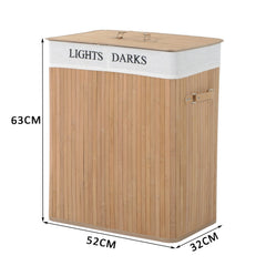 HOMCOM 100L Collapsible Natural Wood Laundry Hamper Organizer Clothes Washing Basket Bin Storage Box w/Lid Removable Lining 52x32x63cm, Wood Color