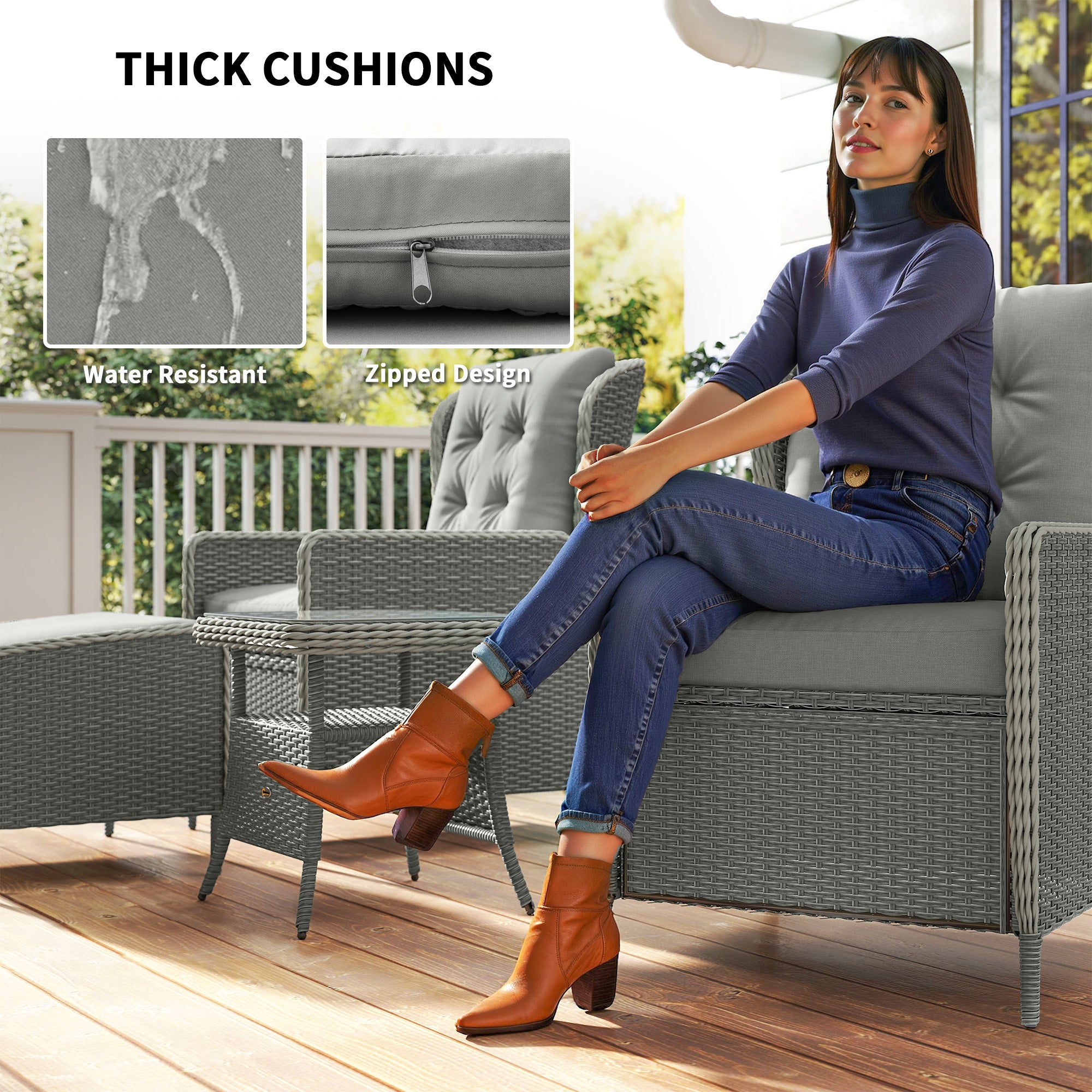 Outsunny Five-Piece Reclining Rattan Chair Set - Charcoal Grey