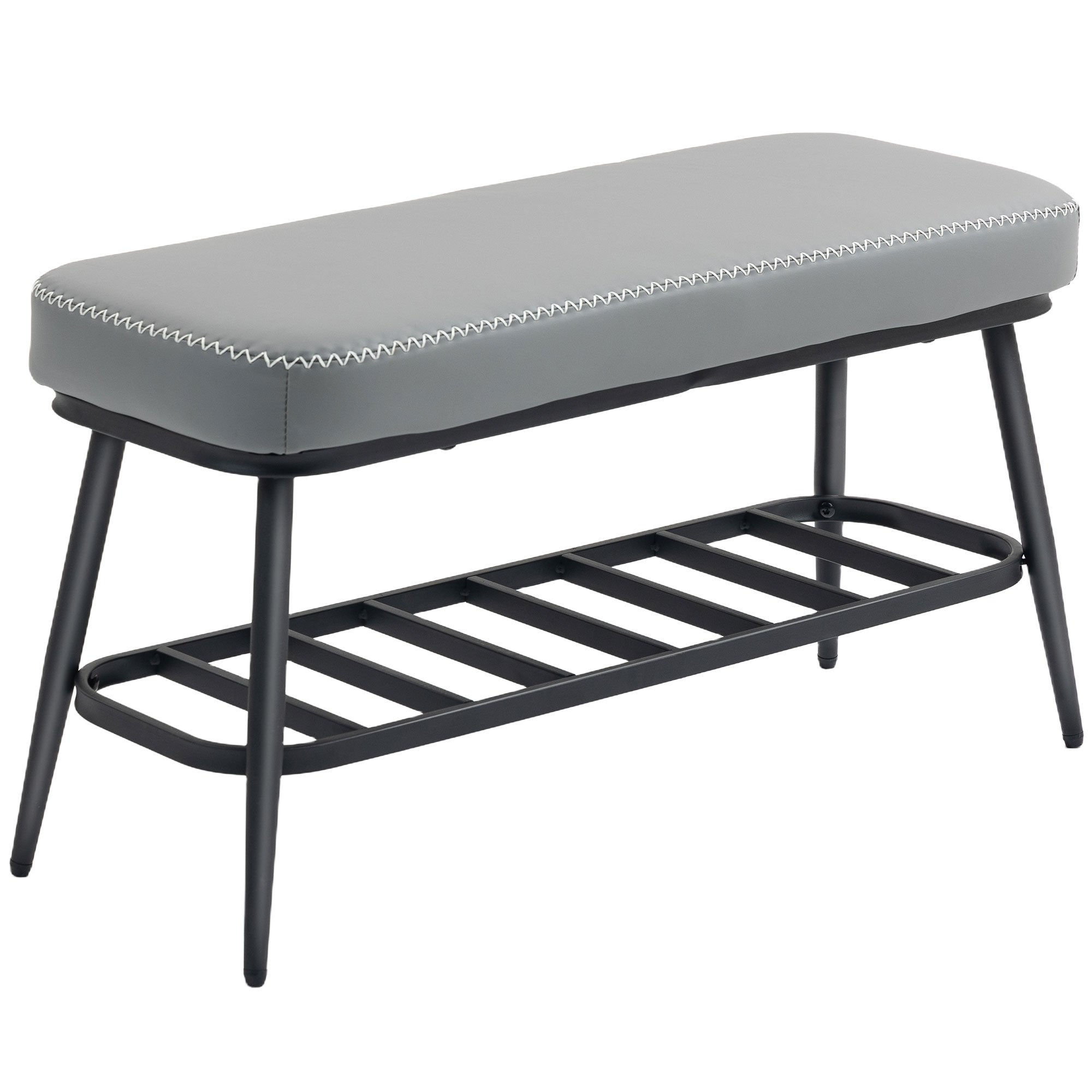 HOMCOM PU Leather Shoe Storage Bench - Grey