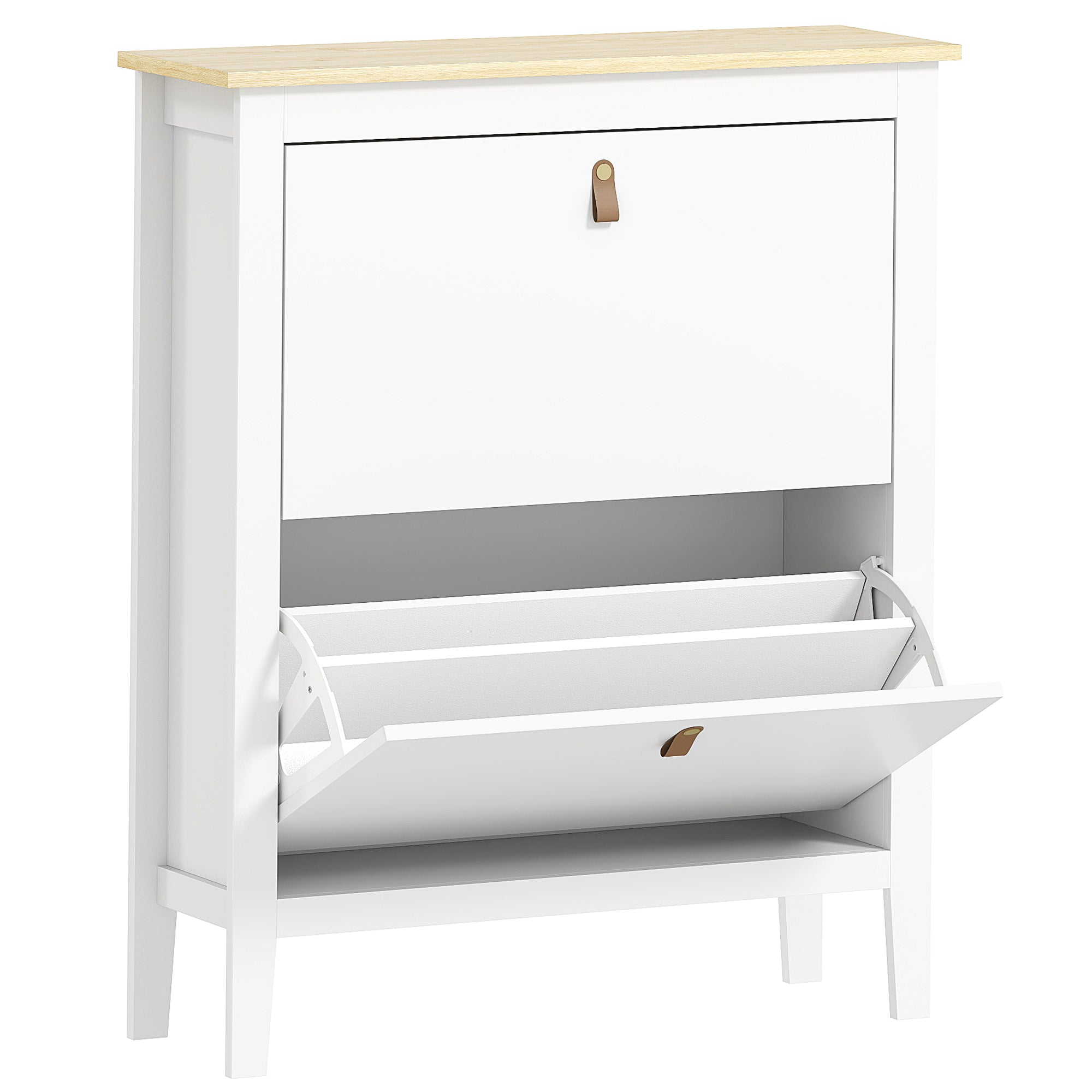 HOMCOM Modern Two-Drawer Shoe Cabinet - White