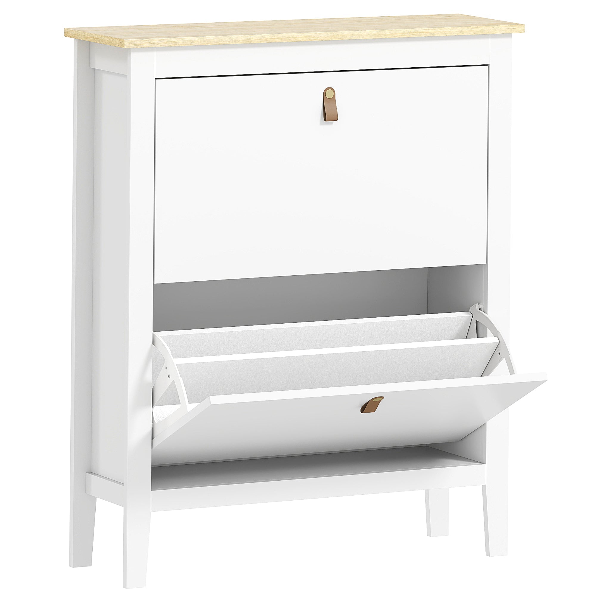 HOMCOM Modern Two-Drawer Shoe Cabinet - White