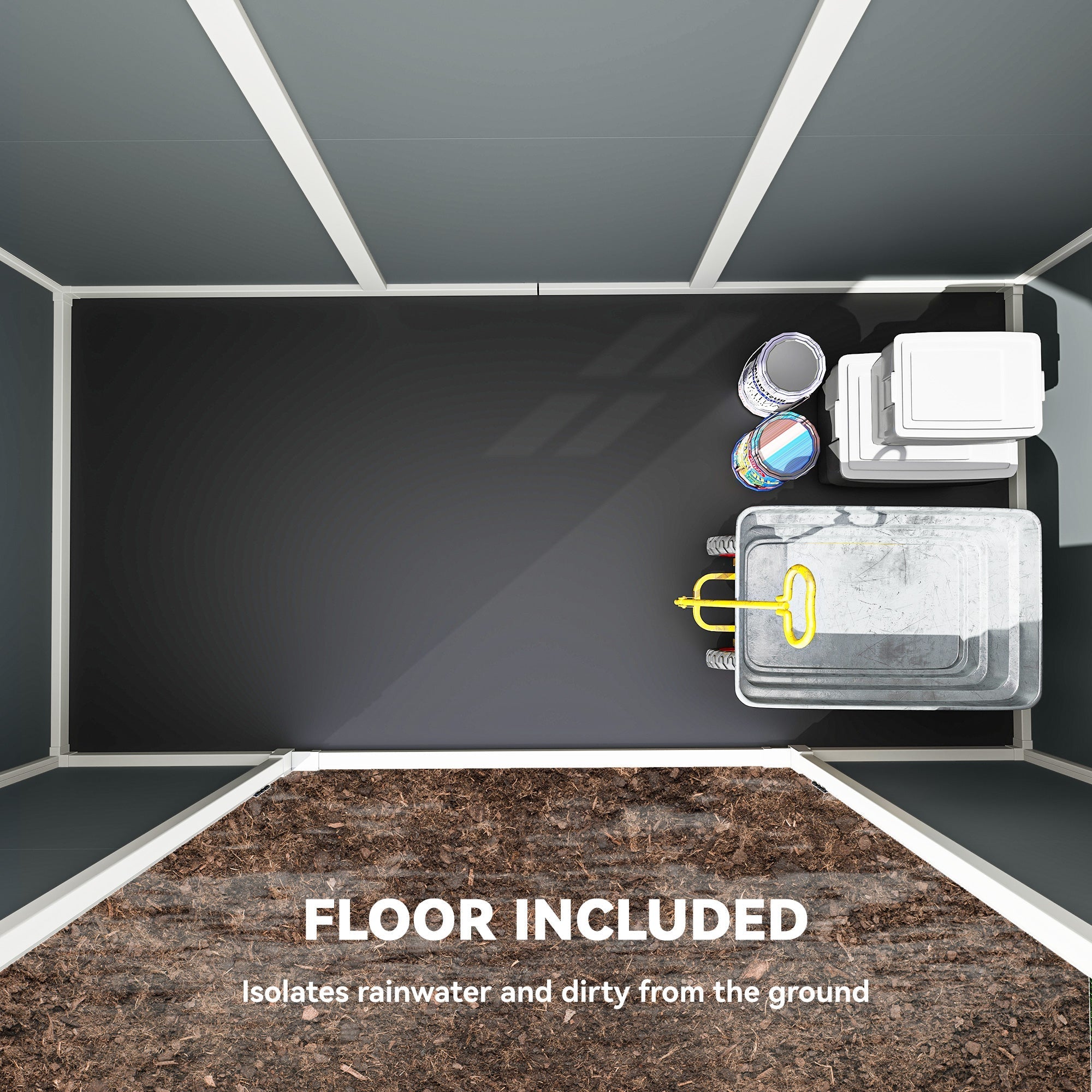 Outsunny 8 x 4 ft Resin Garden Shed, Wood-Effect Outdoor Storage Shed with Floor, Windows, Lockable Doors and Vents, Light Grey