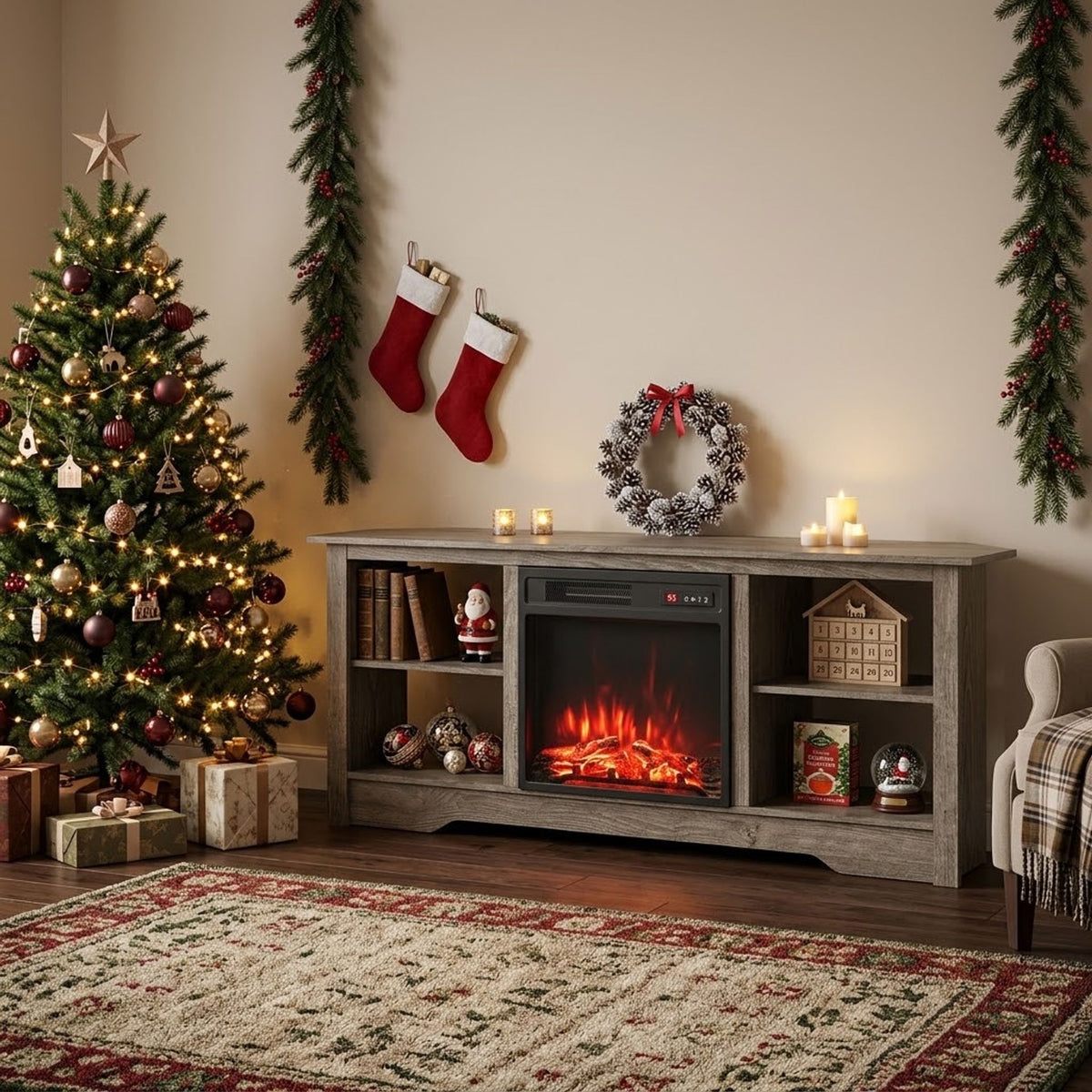 Electric Fireplace and TV Stand Bundle in Grey, image 2