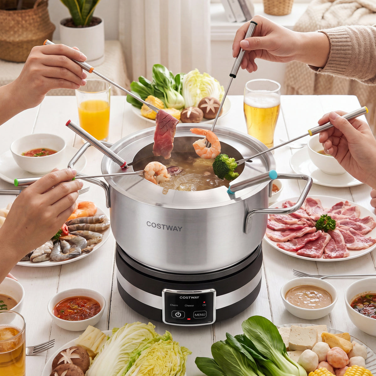 Electric Fondue Pot Set 1200W Fondue Maker with Removable Stainless Steel Pot