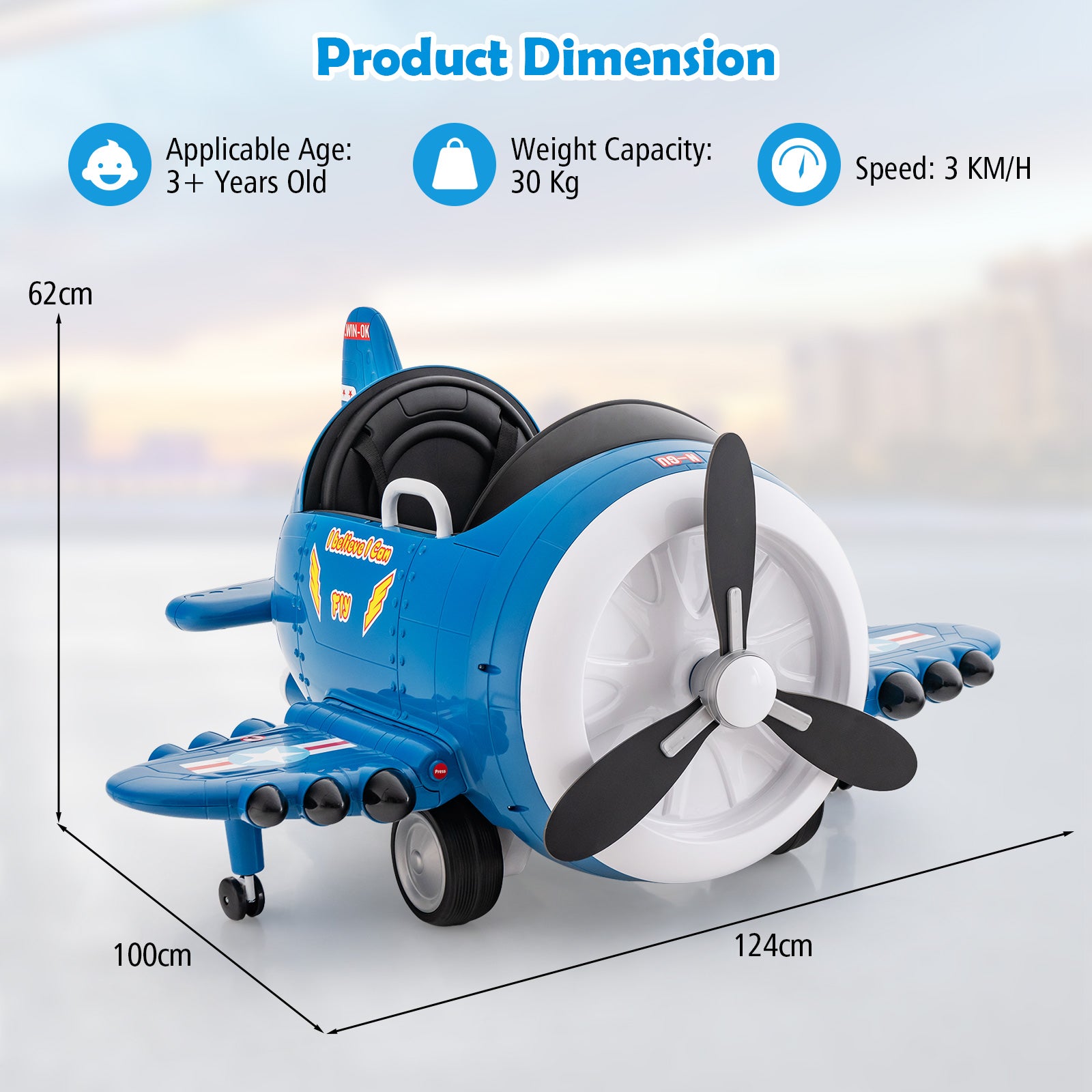 Kids Ride On Electric Airplane Car Toy with Joysticks and Remote Control-Blue