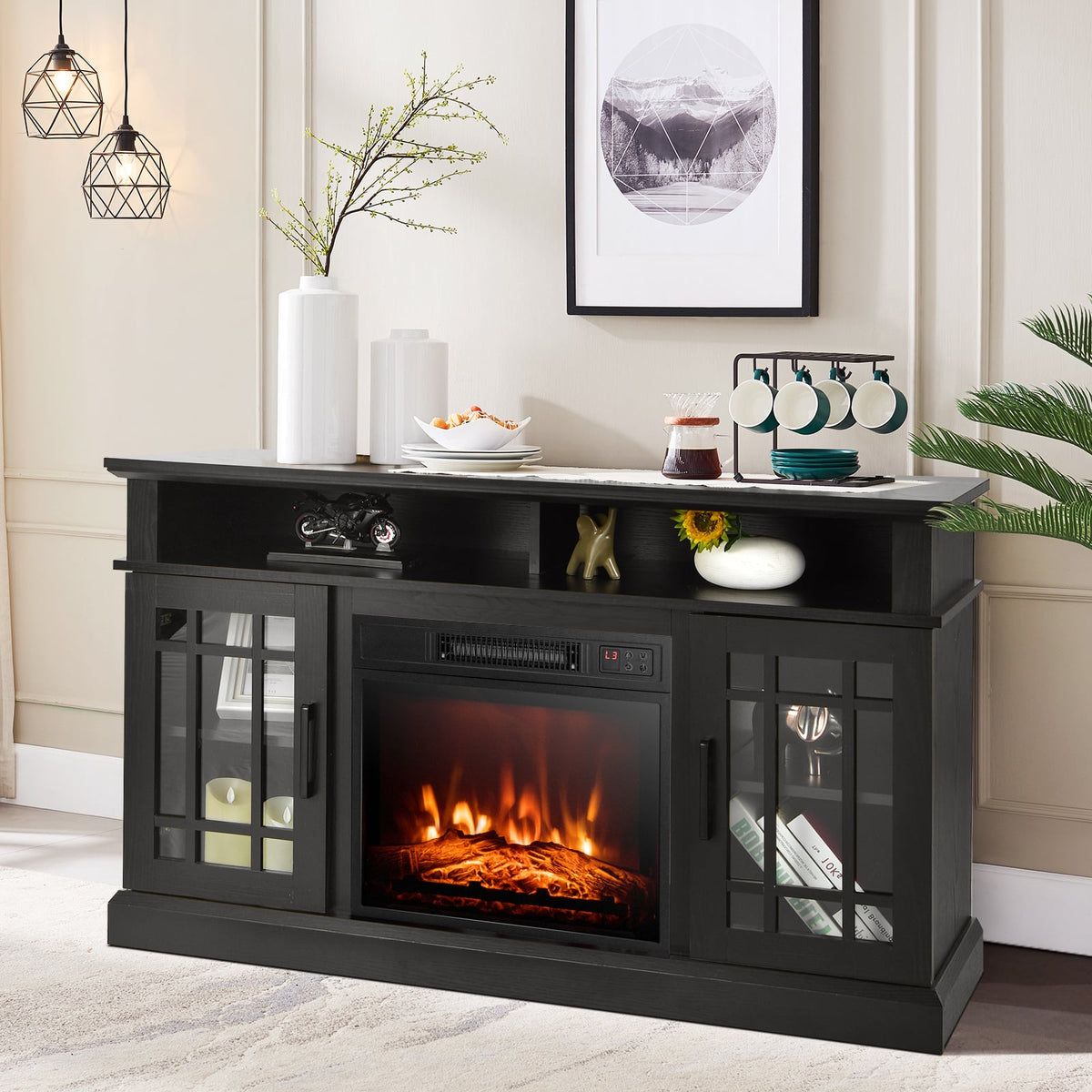 Fireplace TV Stand in Black, image 2