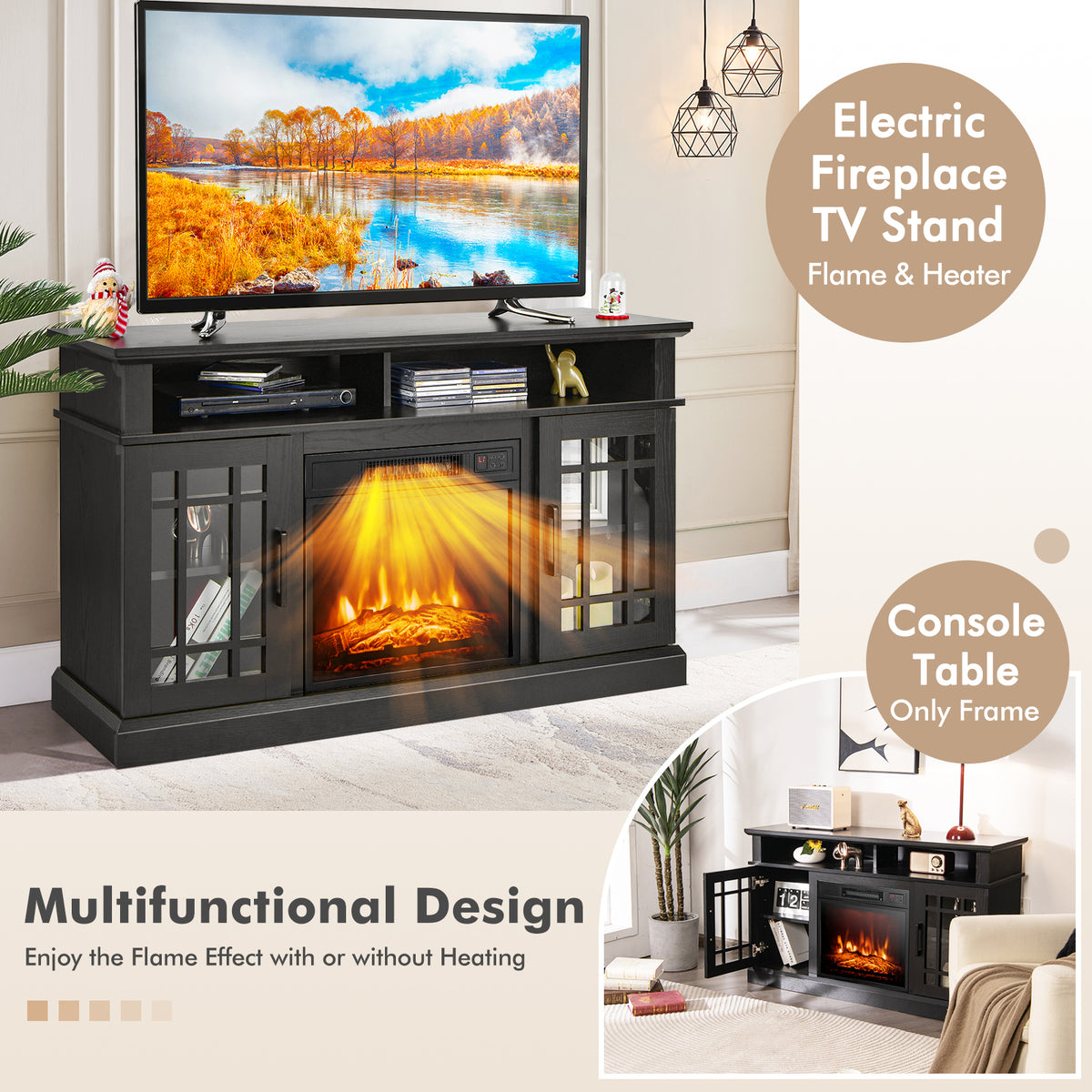 Fireplace TV Stand in Black, image 5
