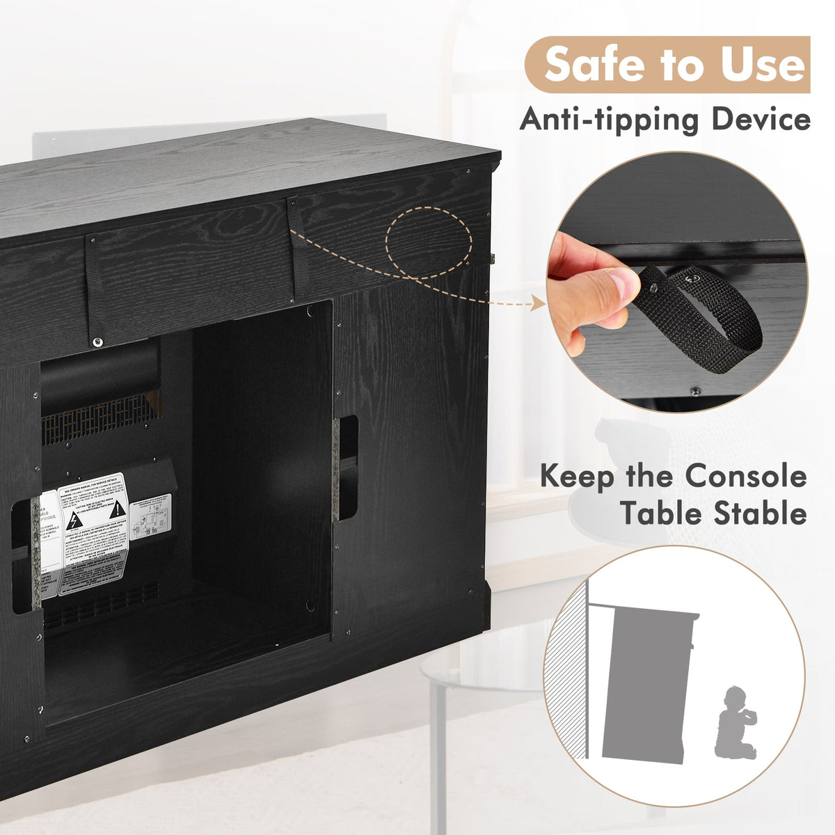 Fireplace TV Stand in Black, image 6