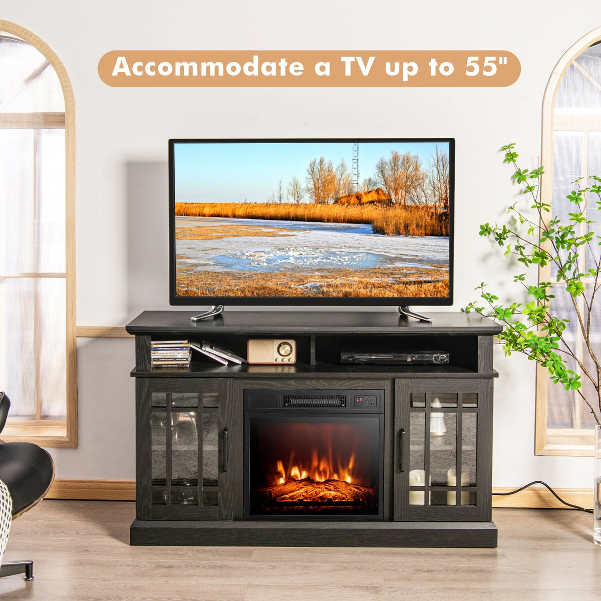 Fireplace TV Stand in Black, image 7