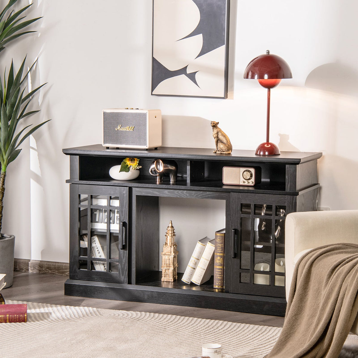Fireplace TV Stand in Black, image 3