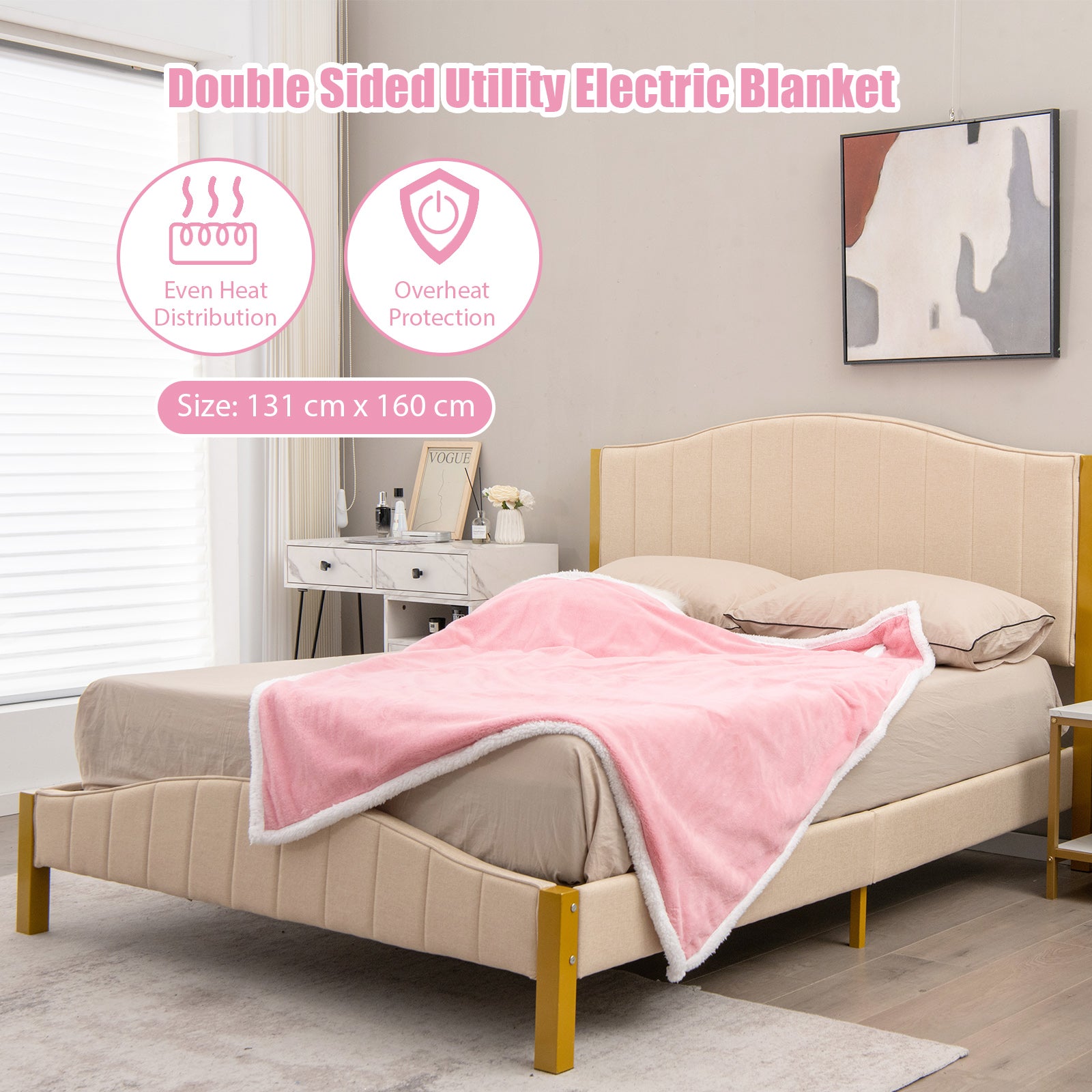 Electric Heated Blanket Throw with 10 Heat Settings-Pink