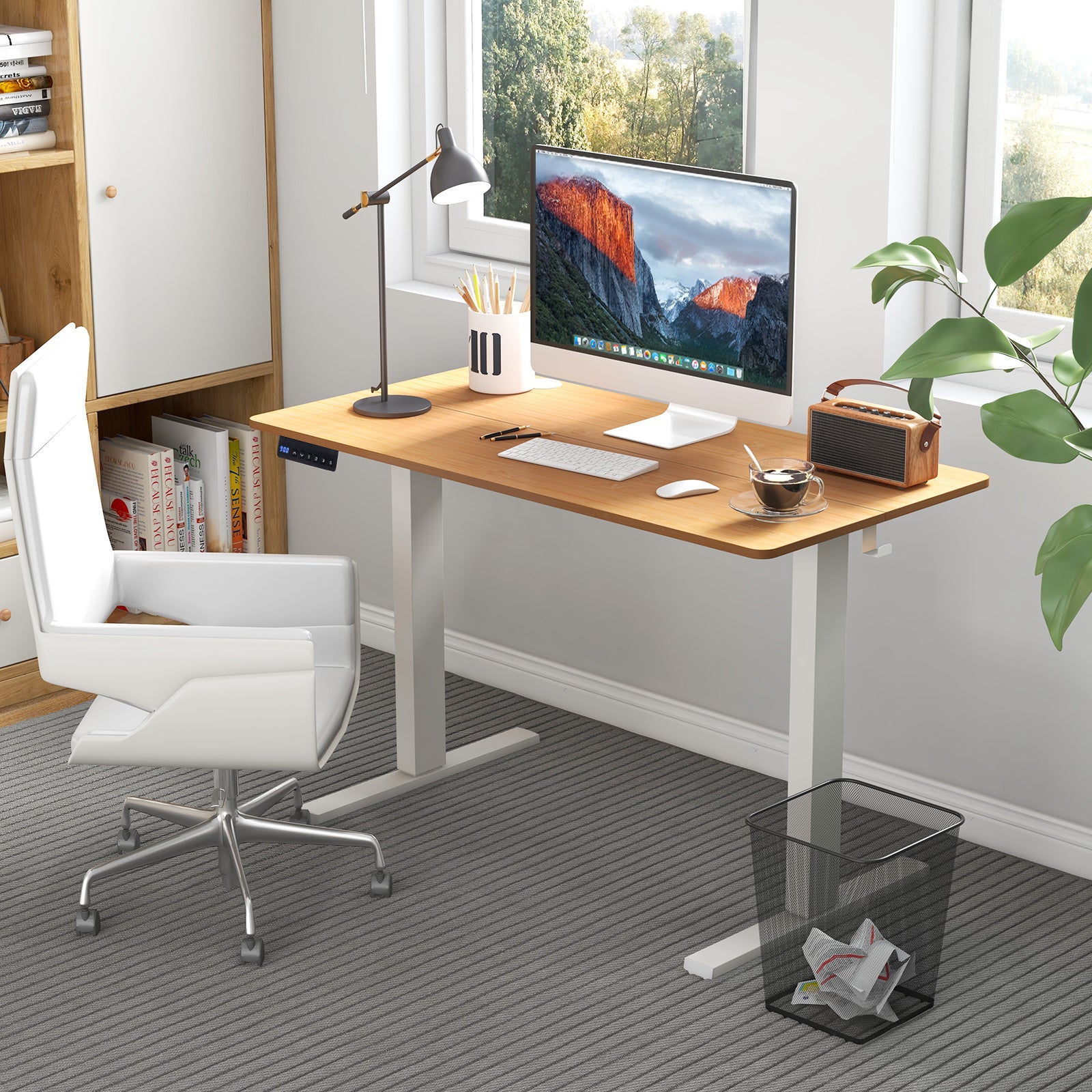 120 x 60cm Height Adjustable Standing Desk with 3 Memory Heights-Natural