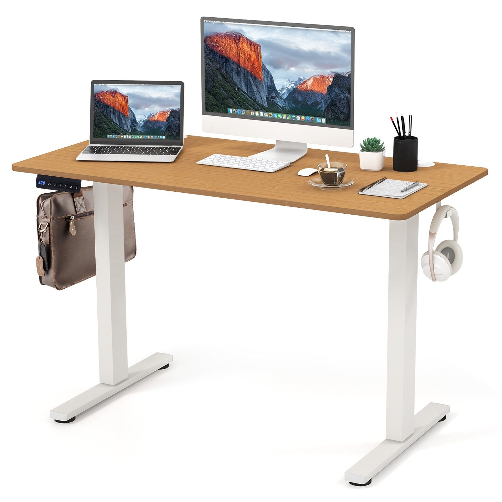 120 x 60cm Height Adjustable Standing Desk with 3 Memory Heights-Natural