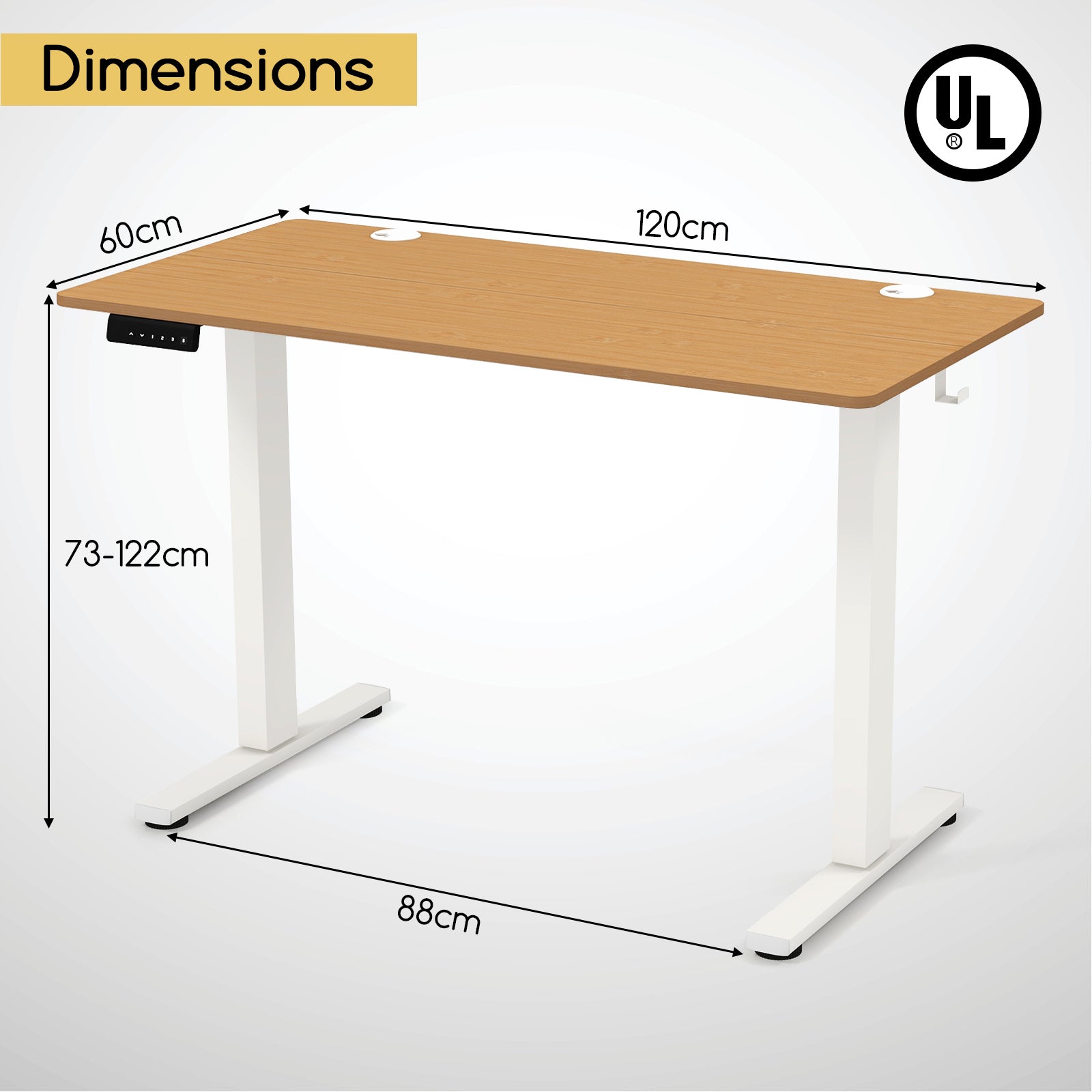 120 x 60cm Height Adjustable Standing Desk with 3 Memory Heights-Natural