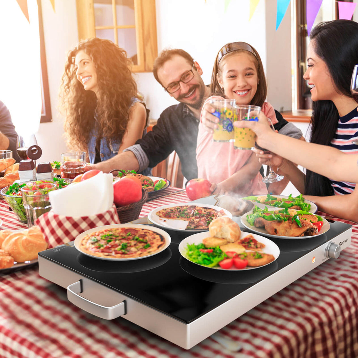 Electric Warming Tray with Cool-Touch Handles and Stainless Steel Frame