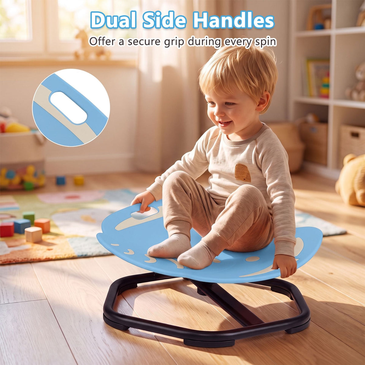 Elephant-Shaped Spinning Chair for Autistic and ADHD Kids with Dual Side Handles and Build Balance-Blue